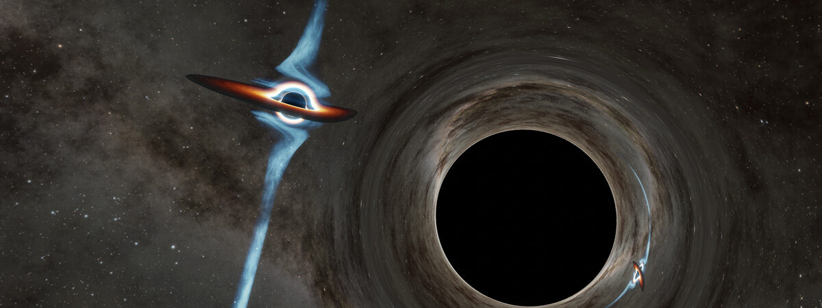 supermasywne czarne dziury w kwazarze PKS 2131-021 / Źródło: Obserwatorium Astronomiczne UW/Caltech/R. Hurt (IPAC).