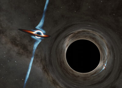 supermasywne czarne dziury w kwazarze PKS 2131-021 / Źródło: Obserwatorium Astronomiczne UW/Caltech/R. Hurt (IPAC).