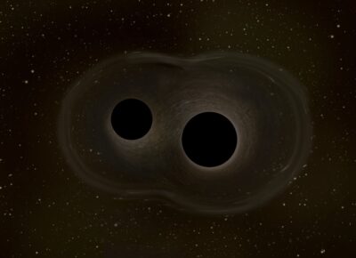 Łączące się czarne dziury / Źródło: ESA